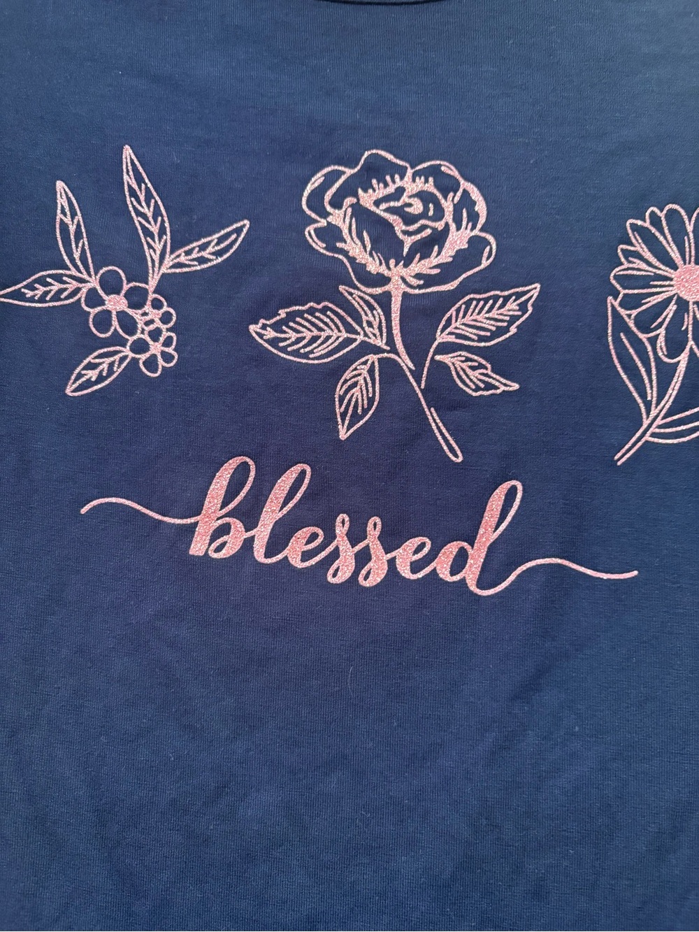 Ava James $32 NWT P2P 16-18” Navy Blue Floral "Blessed" Ruffle Sleeve Top S - Picture 4 of 9